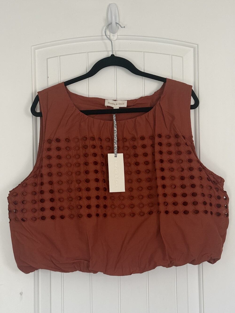 NWT Jennifer & Grace Wom XL Terracotta Eyelet Bubble Hem Romantic Top